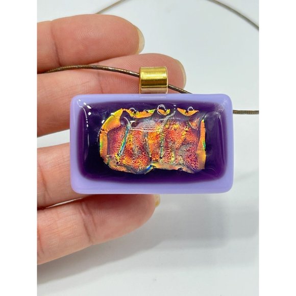 Dichroic Glass Pendant Necklace Sterling Silver Snake Chain Handcrafted Jewelry - Picture 4 of 8